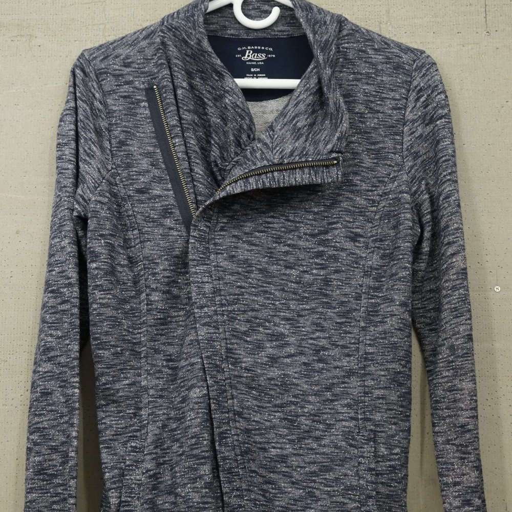 GH Bass Blue Marled Ladies Small Workout Gear Knit Pullover Top Side Full Zip